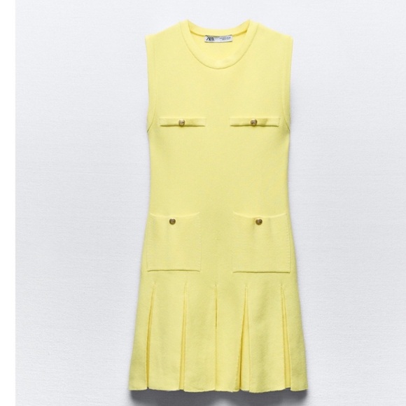 ZARA YELLOW KNIT PLEATED MINI KNIT DRESS WITH GOLD BUTTON DETAILS
SIZE S - Picture 5 of 10
